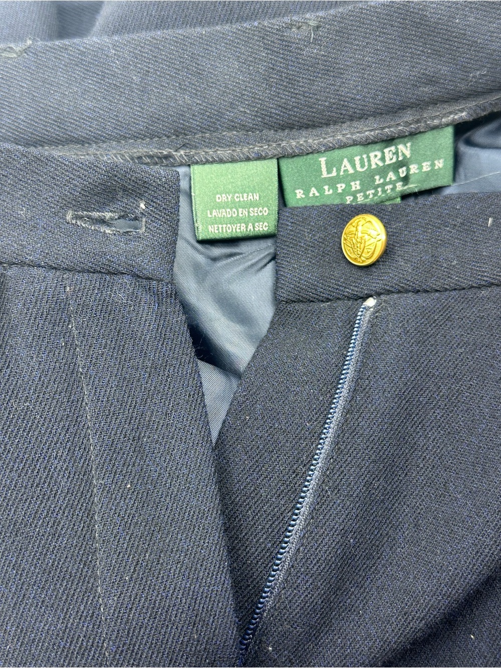Lauren Ralph Lauren 4P Wool Wide Leg Pants Pleated High Rise Navy USA Vintage - Picture 6 of 7